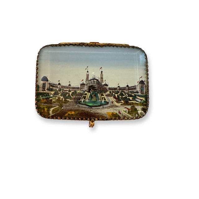 Antique Paris Trocadéro Palace Souvenir Jewelry Box, Gilt Brass & Beveled Glass, C. 1890–1900 For Sale - Image 10 of 11