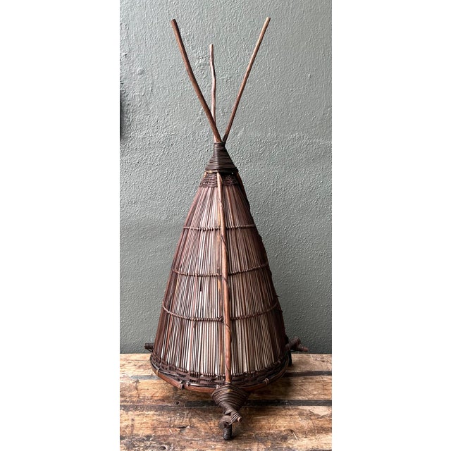 Vintage Japanese Woven Reed Lamp For Sale - Image 4 of 18