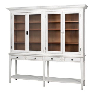Swedish Gustavian Glazed Display Cabinet in White For Sale