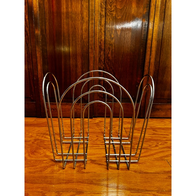 Chrome Vintage Chrome-Plated Magazine Rack in the of Style Willi Glaeser for Tmp, 1980s For Sale - Image 8 of 8
