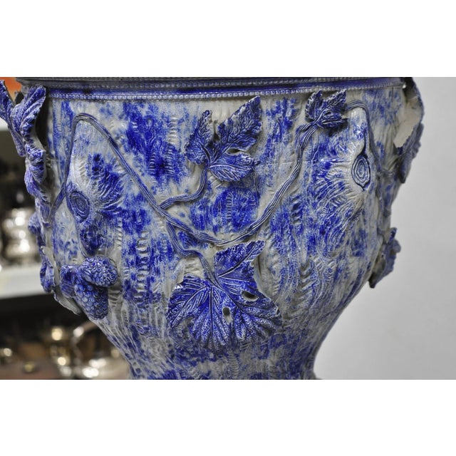 Ceramic Antique German Westerwald Salt Glaze Stoneware Cobalt Blue Jardiniere & Pedestal For Sale - Image 7 of 18