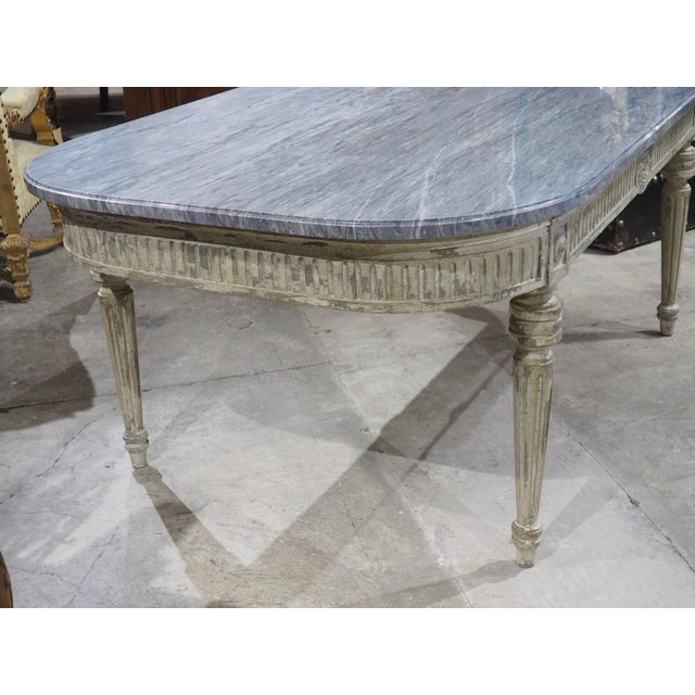 19th Century French Painted Louis XVI Style Dining Table With Grey Marble Top For Sale - Image 15 of 18