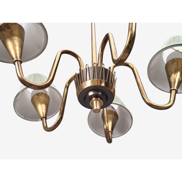 Brass 1950s Swedish Modern, Five Arm Chandelier, Patinated Brass For Sale - Image 8 of 13