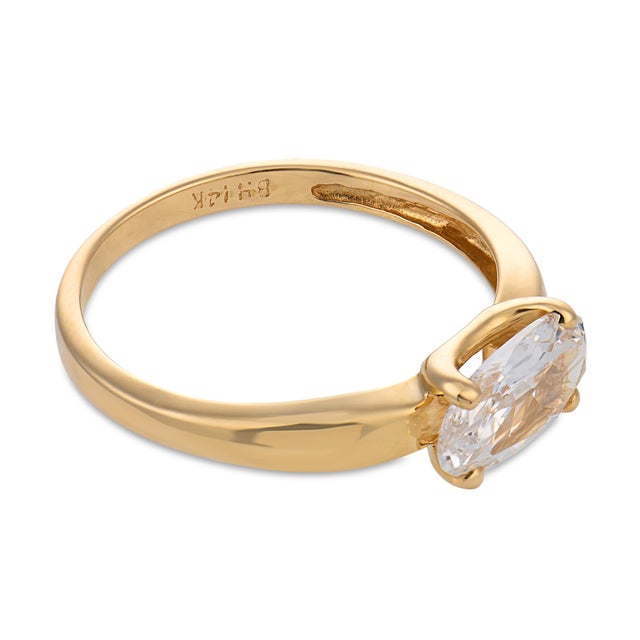 Vintage Gia 1.02 Carat East West Old Mine Diamond Yellow Gold Engagement Ring, Size 7.5 For Sale - Image 4 of 8