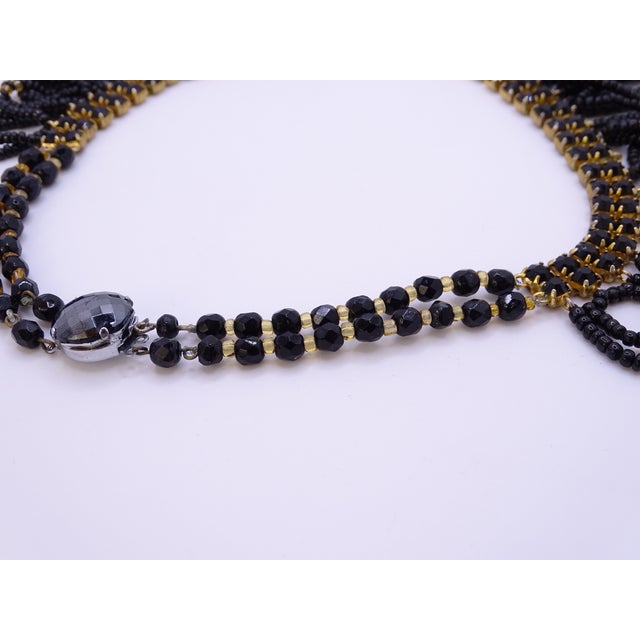 1930s 20th Century Art Deco Gold-Plated Collar in Azabache and Crystals, 1930s For Sale - Image 5 of 17
