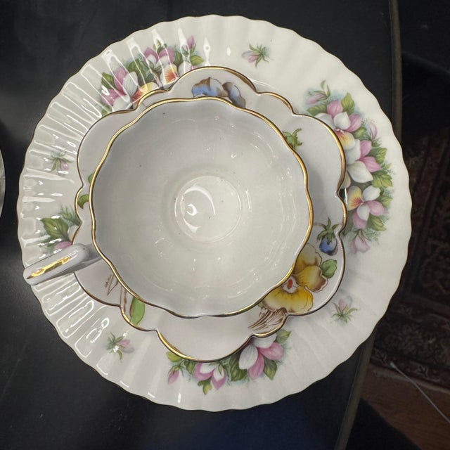 Mid-Century Modern Vintage Salisbury "Pansy" Fine Bone China Teacup & Saucer Set For Sale - Image 3 of 8