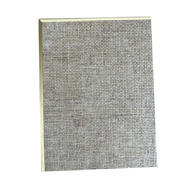 1970s Coffee Table With Brass-Rimmed Raffia Top and Walnut Base For Sale - Image 9 of 11