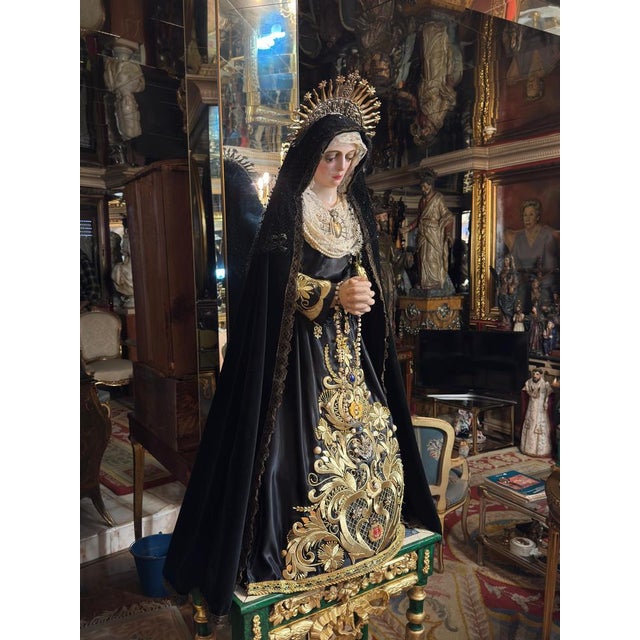 Wood 16th Century Castilian Virgin of Sorrow with 18th Century Silver Crown For Sale - Image 7 of 8