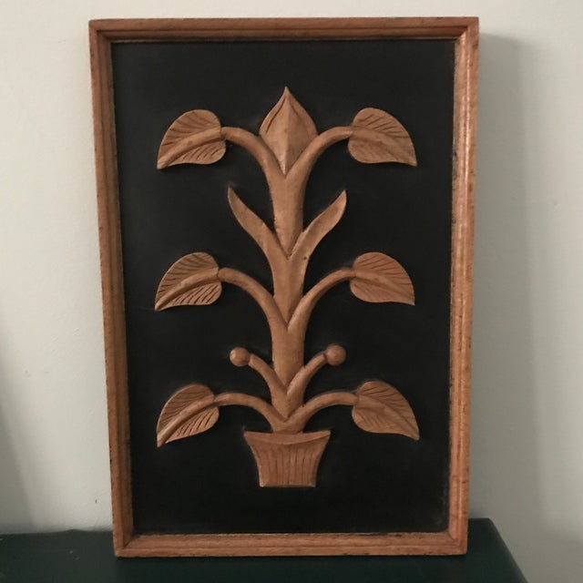 Folk Art Folk Art Floral Plants Carved Wood Wall Plaques - Set of 3 For Sale - Image 3 of 7
