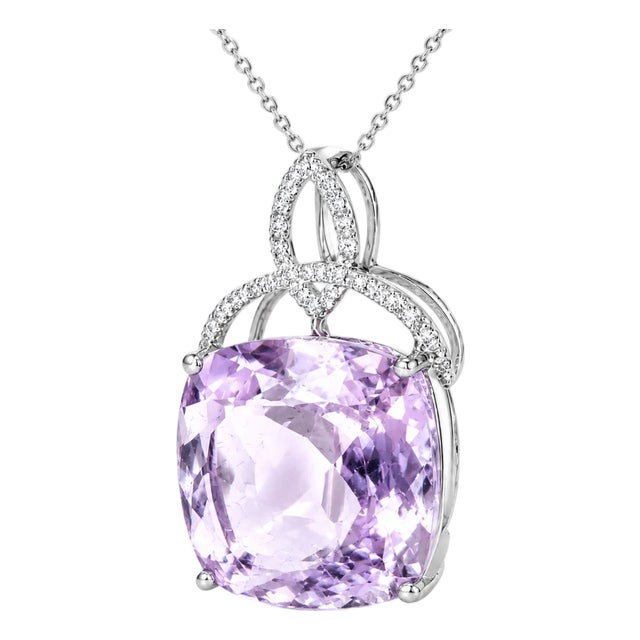 Late 20th Century 18K White Gold Diamond Amethyst Pendant For Sale