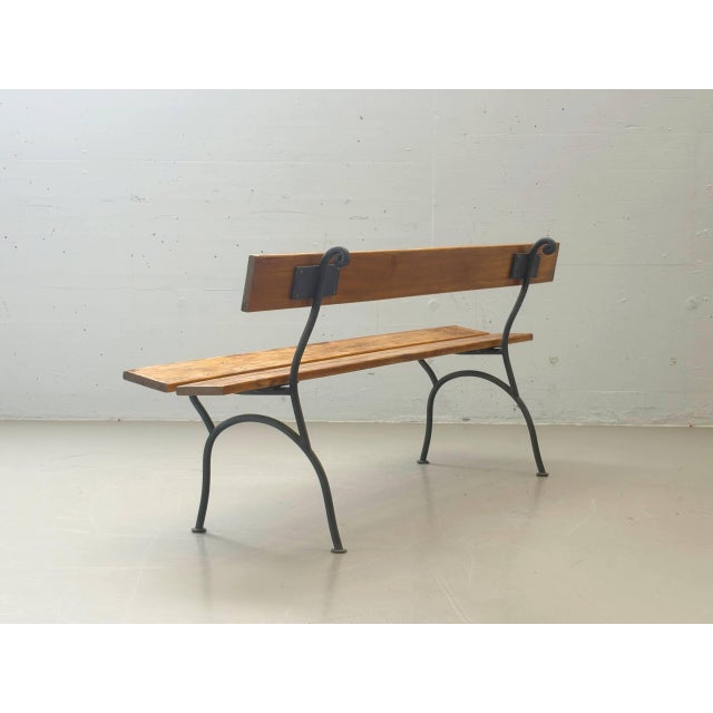 Garden Bench with Delicate Cast Iron Frame and Wooden Slats, 1950s For Sale - Image 9 of 16