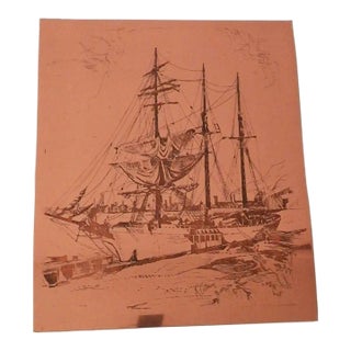 Brenda Sailing Ship British Maritime Copper Etching Print Plate Artist R. Colerion 1877 For Sale