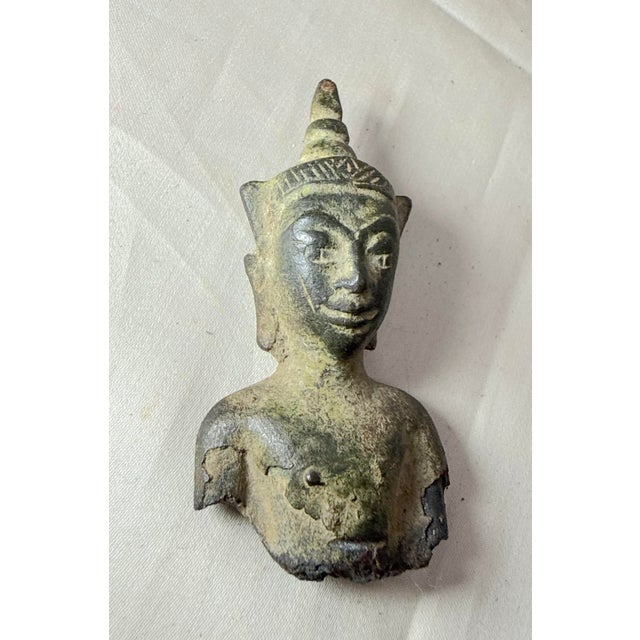 17th Century Rare Antique 17th Century Handmade Bronze Thailand Buddha Bust Statue Fragment For Sale - Image 5 of 11