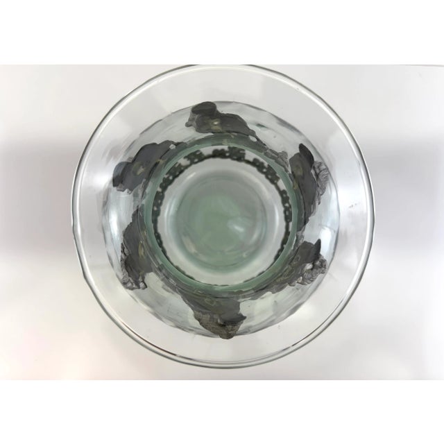1980s Clear Glass Vase With Applied Cast Metal Bird and Foliage Motif For Sale - Image 9 of 13