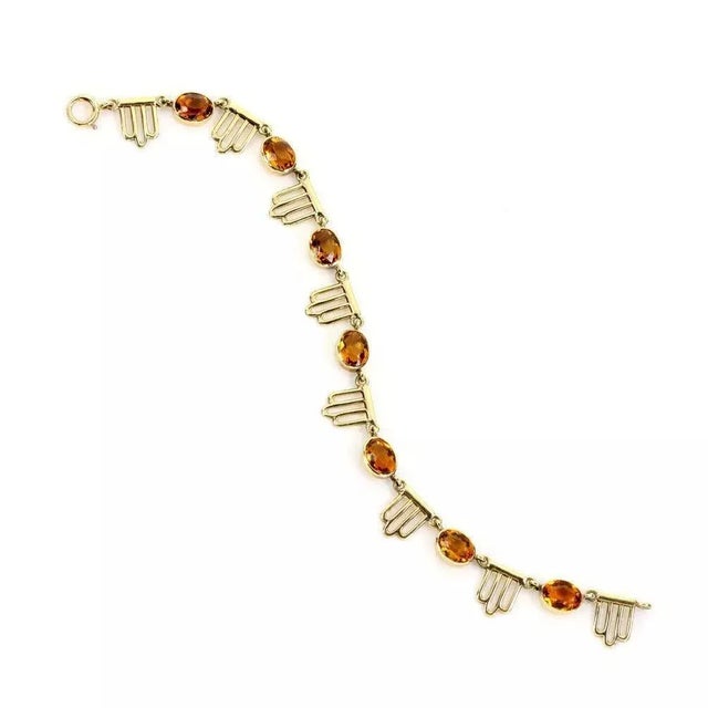 Contemporary Citrine 14k Yellow Gold Fancy Link Bracelet For Sale - Image 3 of 4