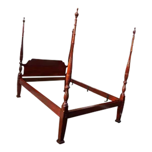 Vintage 20th Century Georgian or Chippendale Style Four Poster Solid Mahogany Queen Bed Frame