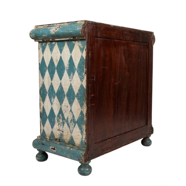 Italian Vintage Italian Hand-Painted Harlequin Commode – Distressed Gustavian Style For Sale - Image 3 of 10
