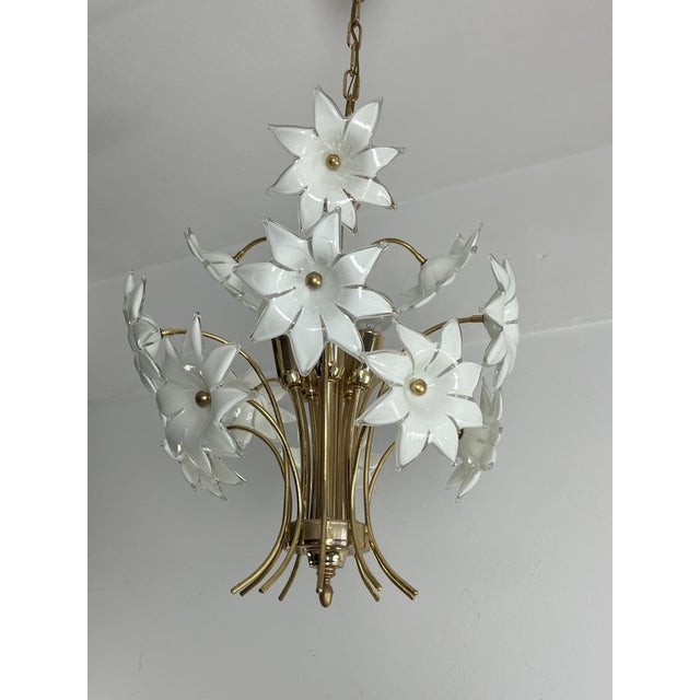 Gold Mid-Century Italian Murano Glass Floral Chandelier, 1970s For Sale - Image 8 of 9