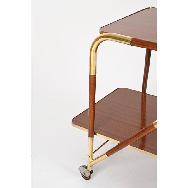 Mid-Century Brass and Wood Bar Cart by Cesare Lacca, Italy, 1950s For Sale - Image 14 of 16