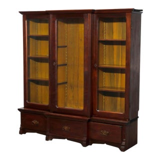 Antique Victorian 3-Door Mahogany Step Back Bookcase For Sale