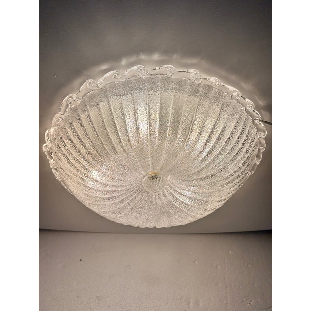 Bright "Budino" Murano glass flush mount in white graniglia. Traditional venetian working of Murano glass. White metal...