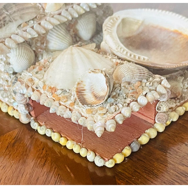 Unique antique Sailors Valentines sea Shell encrusted match box. Rare collectible.