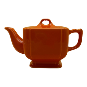 1930s Homer Laughlin Riviera Teapot Art Deco Sculptural Ceramic Tangerine Orange