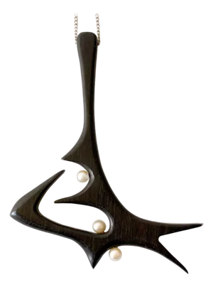 Rare John Pagacz Hand Carved Ebony Pearl Michigan Modernist Pendant Necklace