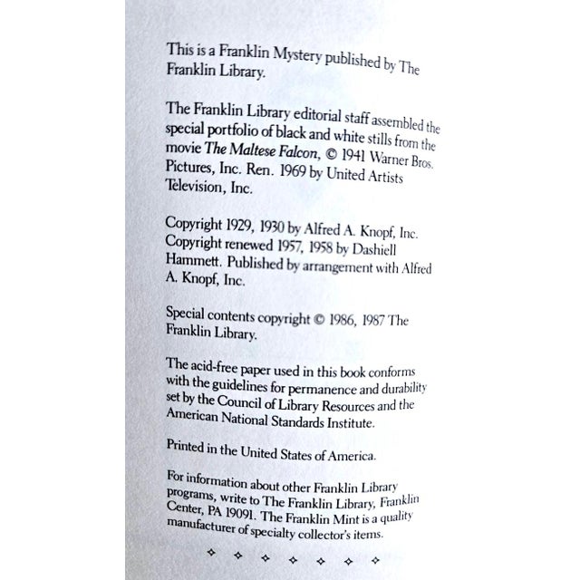 1987 Leather Edition, "The Maltese Falcon", by Dashiell Hammett, Franklin Library of Mystery Masterpieces For Sale - Image 12 of 12