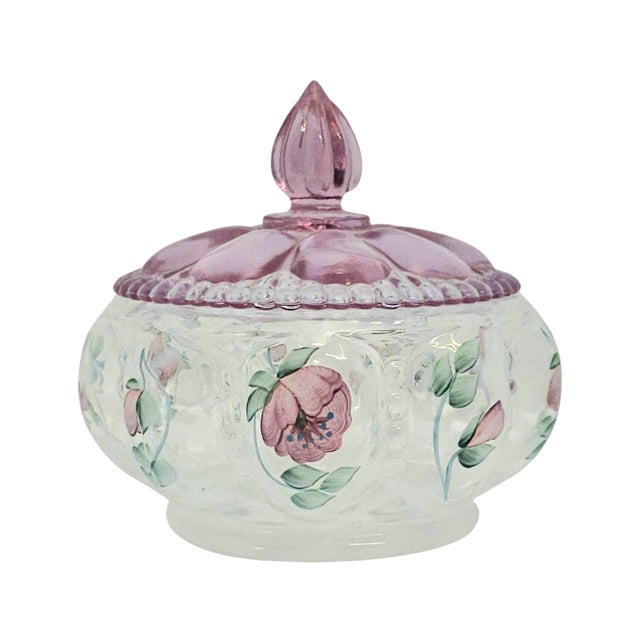 Victorian 1999 Fenton Trellis DX No. 5585 Melon Box Hand Painted by Karen L. Easton For Sale - Image 3 of 11