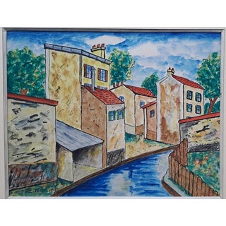 Elisée Maclet, Houses by The Canal, Ink and Gouache For Sale