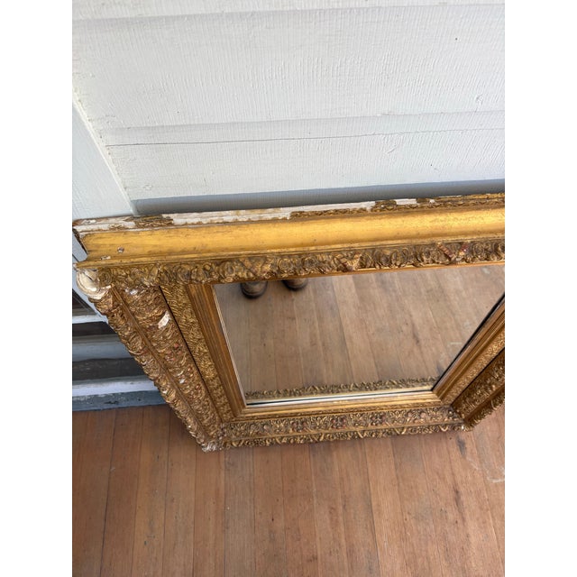 19th C Victorian Carved Frame Gilt Square Wall Mirror For Sale - Image 9 of 12
