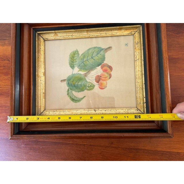 19th-Century American Folk Art Fruit Still Life Theorem Paintings on Velvet - A Matched Pair, Signed Jr For Sale - Image 10 of 12