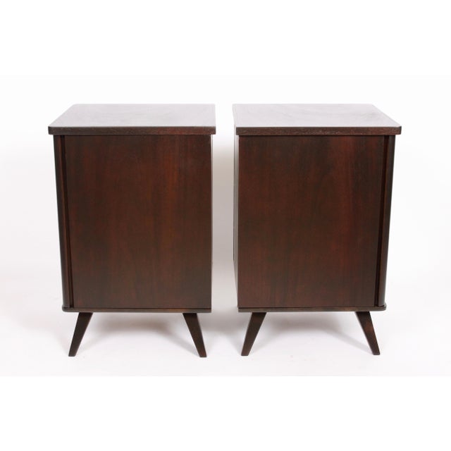 Wood Swedish Moderne Dark Walnut Bedside Cabinets, 1940s - A Pair For Sale - Image 7 of 13