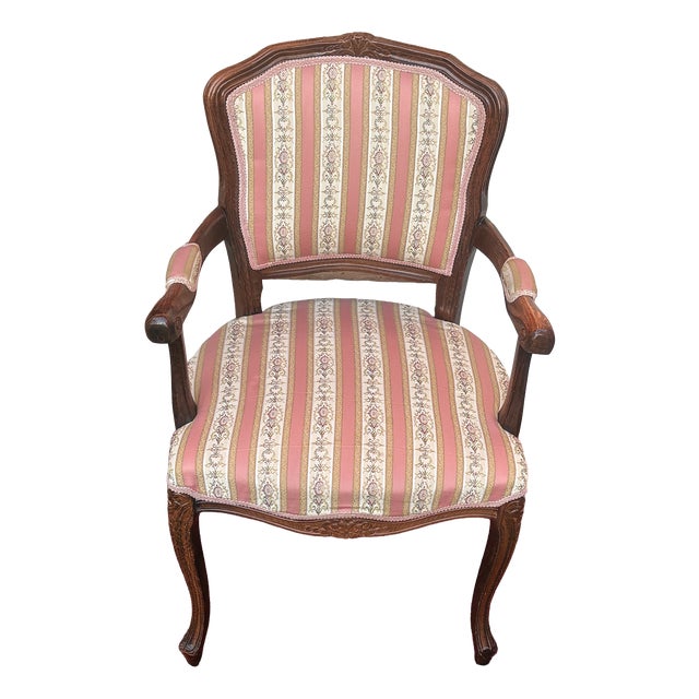 Charles X Style Wooden Armchair with Fabric Upholstery, 1960s For Sale