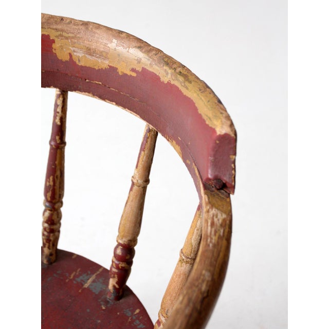 Antique Red Painted Windsor Captain's Chair For Sale - Image 12 of 14