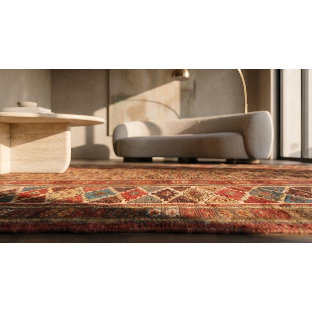 1880s Beige Salmon Geometric Tribal Antique Persian Kurdish Rug 4'0" X 9'4" Handknotted Wool Carpet For Sale In New York - Image 6 of 8
