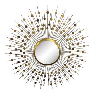 Large Brass Convex Sunburst Wall Mirror | Mid-Century Modern Atomic Style | 34” For Sale