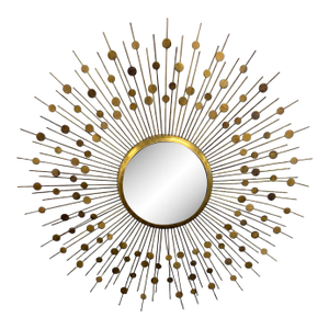 Large Brass Convex Sunburst Wall Mirror | Mid-Century Modern Atomic Style | 34”