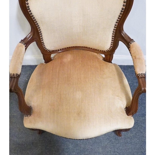 Brown High End Vintage Walnut Louis XV French Provincial Accent Arm Chair For Sale - Image 8 of 9