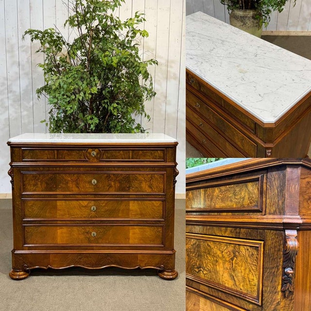 Napoleon III Commode in Walnut, Fir and White Marble, 19th Century For Sale - Image 16 of 18
