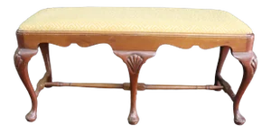 Queen Anne Style Carved Walnut Upholstered Bench