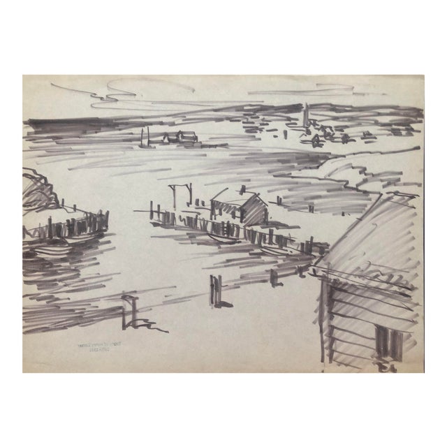1950s Henry Gasser Fishing Village Drawing Chairish