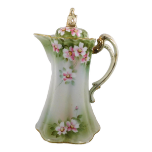 1950s Green Floral Nippon Chocolate Pot With Matching Lid