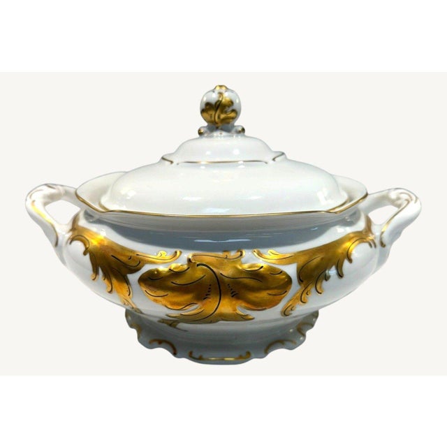 Mid 20th Century Vintage Walbrzych Poland Gold Rococo Covered Vegetable Bowl Tureen 8" W/Lid For Sale - Image 5 of 7
