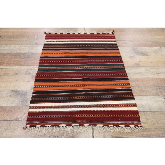 Textile Vintage Persian Shiraz Striped Kilim Rug - 02'02 X 03'03 For Sale - Image 7 of 9