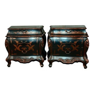 1980s Vintage Pair of Louis XVI Style Bombe Nightstands Chests of Drawers For Sale