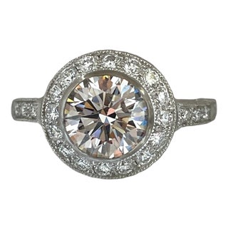 1.21 Ct Lab Mined Diamond Halo Ring Size 6 For Sale