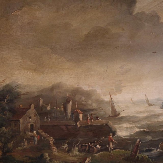 Flemish Artist, Seascape with Boats and Characters, 20th Century, Oil Painting, Framed For Sale - Image 3 of 13