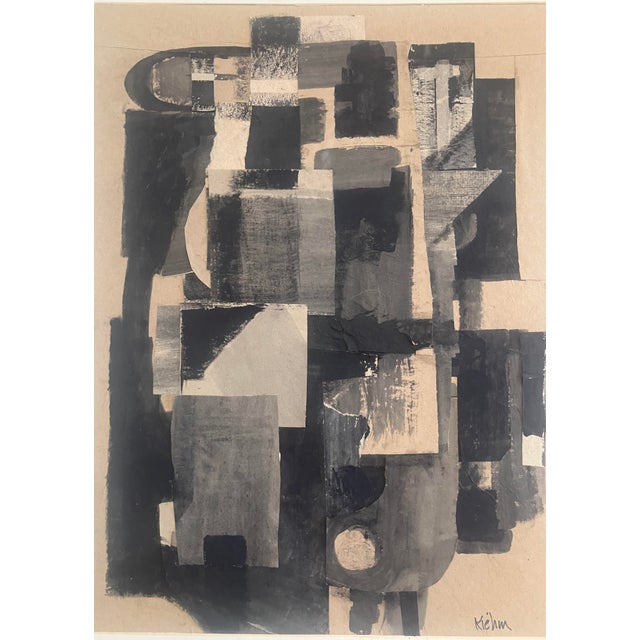 1960’s Cubism Style Black, Gray & Beige Abstract Mixed Media Collage by Kielm. For Sale - Image 9 of 9